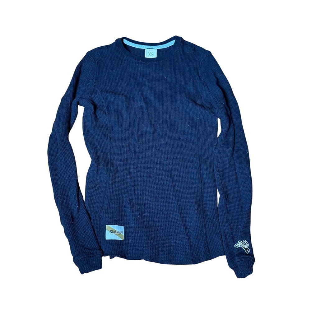 Tracksmith Womens XS Waffle Knit Thermal Long Sleeve Running Shirt Navy Blue
